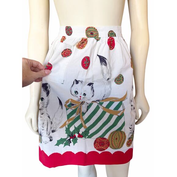 Christmas Cats Apron Vintage 1950s-1960s Retro Colorful Graphics Ornaments - Picture 3 of 6